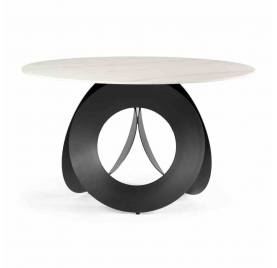 Stół PARMA okrągły biały marmur noga czarna glamour